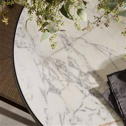 Berlin Modern White Marble Grey Aluminum Round Outdoor Dining Table - 42"|