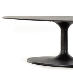 Mona French Country Black Aluminum Oval Pedestal Outdoor Coffee Table|