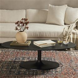 Mona French Country Black Aluminum Oval Pedestal Outdoor Coffee Table|