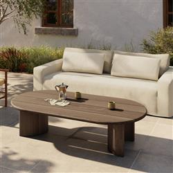 Paris Rustic Lodge Brown Teak Outdoor Oval Coffee Table|