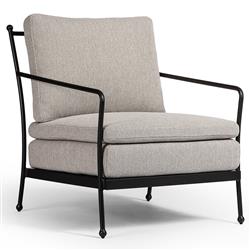 Gretchen French Country Grey Upholstered Black Aluminum Outdoor Lounge Chair|
