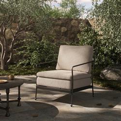 Gretchen French Country Grey Upholstered Black Aluminum Outdoor Lounge Chair|