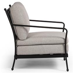 Gretchen French Country Grey Upholstered Black Aluminum Outdoor Lounge Chair|