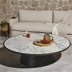 Berlin Modern Classic White Marble Grey Aluminum Round Outdoor Coffee Table|