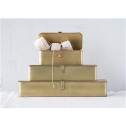 Staten Modern Gold Iron Rectangular Decorative Box - Set of 3|