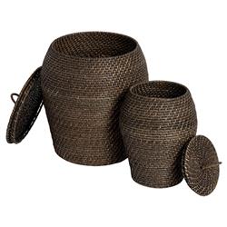 Cassie Coastal Washed Black Rattan Hamper - Set of 2|