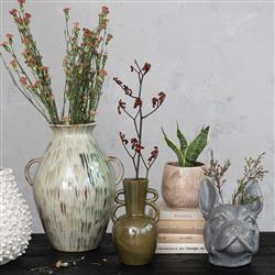 Elina French Country Green Stoneware Table Vase|