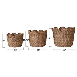Cadmus Coastal Natural Rattan Scalloped Basket - Set of 3|