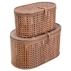 Myrtle Coastal Beach Dark Brown Rattan Decorative Box - Set of 2|