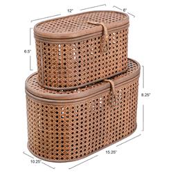 Myrtle Coastal Beach Dark Brown Rattan Decorative Box - Set of 2|