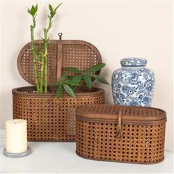 Myrtle Coastal Beach Dark Brown Rattan Decorative Box - Set of 2|