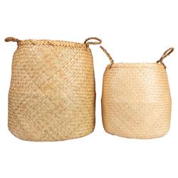 Verena Coastal Beach Natural Woven Seagrass Floor Basket - Set of 2|