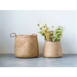 Verena Coastal Beach Natural Woven Seagrass Floor Basket - Set of 2|