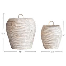 Hilda Coastal Beach Whitewash Rattan Hamper - Set of 2|