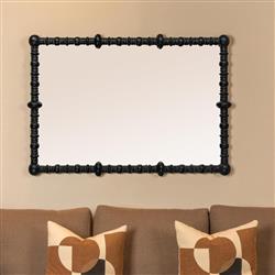 Evan French Country Black Beaded Wood Wall Mirror|