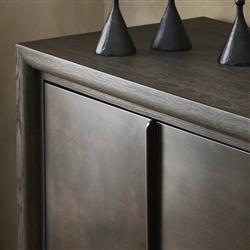 Marcella Industrial Loft Distressed Iron Brown Oak Media Console - 96"|