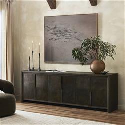 Marcella Industrial Loft Distressed Iron Brown Oak Media Console - 96"|