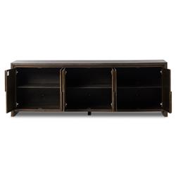 Marcella Industrial Loft Distressed Iron Brown Oak Media Console - 96"|