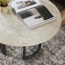 Beckett French Country Cream Marble Black Iron Coffee Table - 30"|