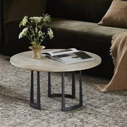 Beckett French Country Cream Marble Black Iron Coffee Table - 30"|