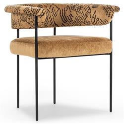 Penelope Industrial Camel Printed Black Iron Barrel Dining Arm Chair|