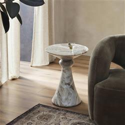 Alastair Modern Classic Beige Marble Round End Table|