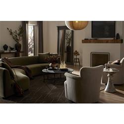 Alastair Modern Classic Beige Marble Round End Table|