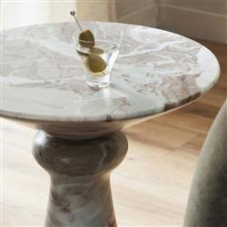 Alastair Modern Classic Beige Marble Round End Table|