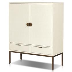 Maya Modern Classic Cream Linen Wrapped Bar Cabinet|