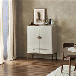 Maya Modern Classic Cream Linen Wrapped Bar Cabinet|