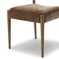 Odelia Modern Classic Brown Velvet Oak Wood Dining Chair|