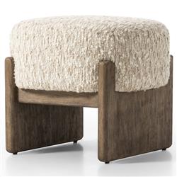 Leith Modern Classic Cream Boucle Brown Wood Round Stool|