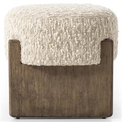 Leith Modern Classic Cream Boucle Brown Wood Round Stool|