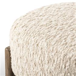 Leith Modern Classic Cream Boucle Brown Wood Round Stool|