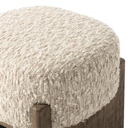Leith Modern Classic Cream Boucle Brown Wood Round Stool|