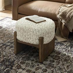 Leith Modern Classic Cream Boucle Brown Wood Round Stool|