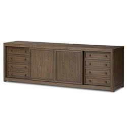 Zack Rustic Lodge Brown Oak Wood Media Console - 78"|