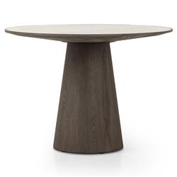 Skylar French White Marble Grey Oak Wood Round Pedestal Dining Table - 42"W|