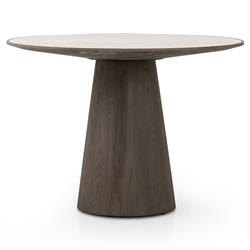 Skylar French White Marble Grey Oak Wood Round Pedestal Dining Table - 42"W|