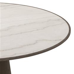 Skylar French White Marble Grey Oak Wood Round Pedestal Dining Table - 42"W|