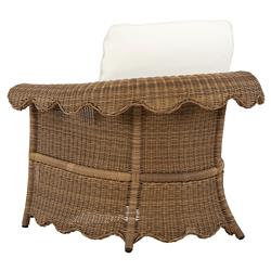 Cielo Coastal White Sunbrella Brown Woven Wicker Scalloped Outdoor Lounge Chair|