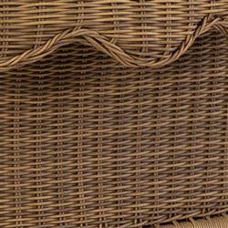 Cielo Coastal White Sunbrella Brown Woven Wicker Scalloped Outdoor Lounge Chair|