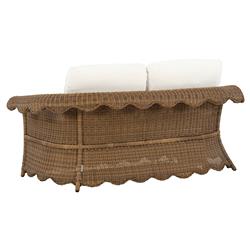 Cielo Coastal White Sunbrella Brown Wicker Scalloped Outdoor Loveseat - 63"|