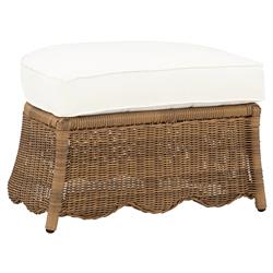 Cielo Coastal Beach White Sunbrella Brown Woven Wicker Demilune Outdoor Ottoman|