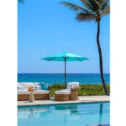 Cielo Coastal Beach White Sunbrella Brown Woven Wicker Demilune Outdoor Ottoman|