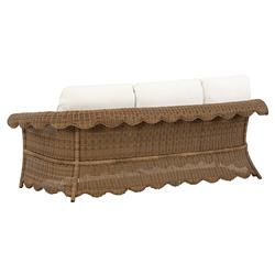 Cielo Coastal White Sunbrella Brown Woven Wicker Scalloped Outdoor Sofa - 88"|