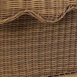 Cielo Coastal White Sunbrella Brown Woven Wicker Scalloped Outdoor Sofa - 88"|