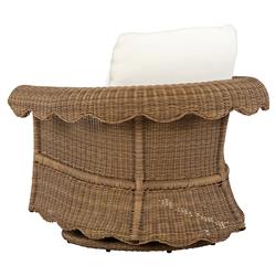 Cielo Coastal White Sunbrella Brown Wicker Scalloped Outdoor Swivel Glider Chair|
