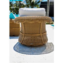 Cielo Coastal White Sunbrella Brown Wicker Scalloped Outdoor Swivel Glider Chair|