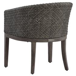 Mavis Coastal Beach White Sunbrella Grey Woven Wicker Outdoor Dining Arm Chair|